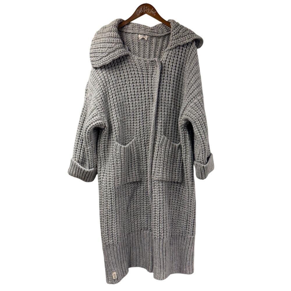 Mikuta Oversized Chunky Gray Sweater Long Knitted Cardigan M/L Alpaca Wool Blend